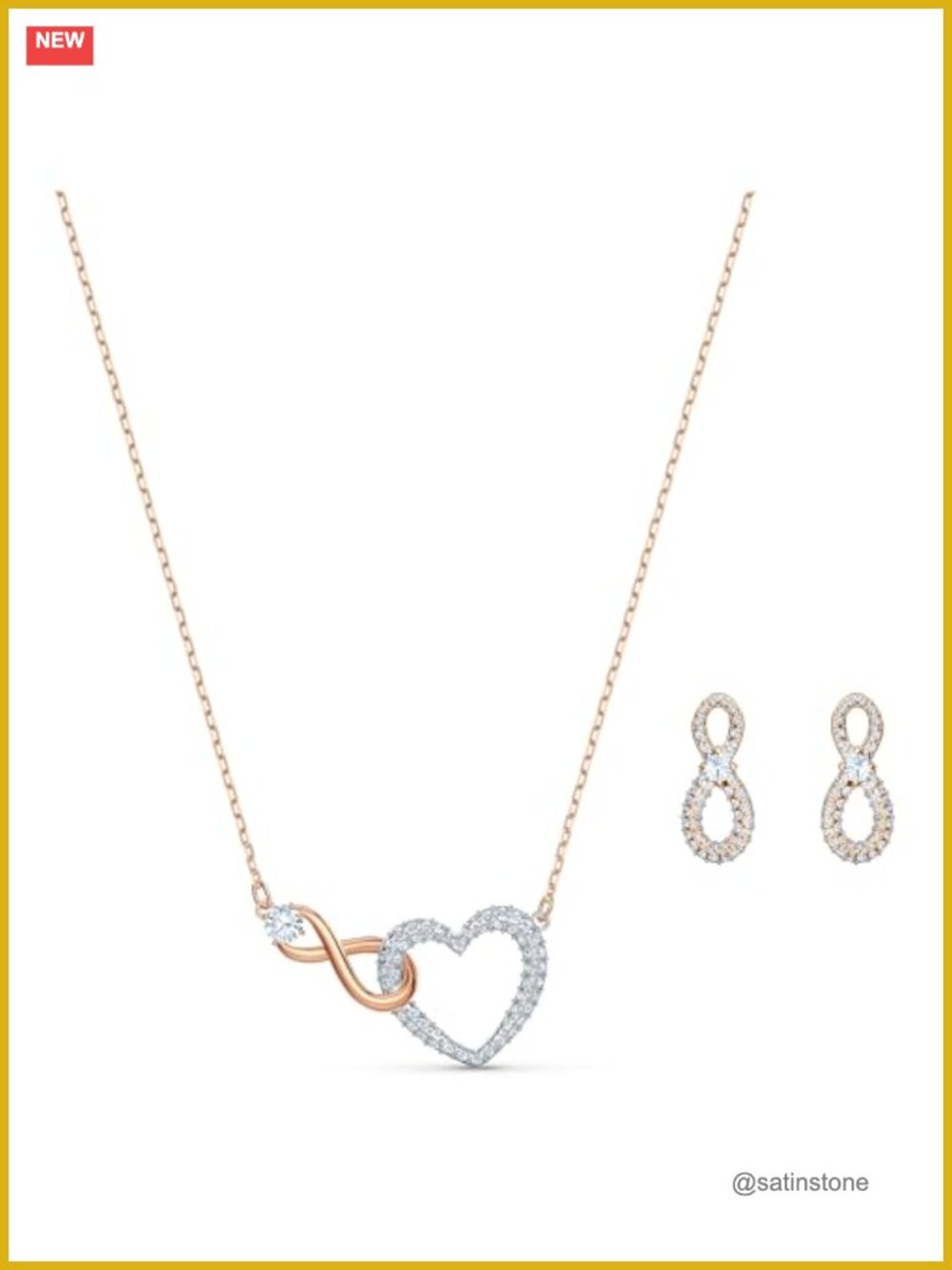 Swarovski Infinity Necklace & Stud Earrings Set Clear Crystal Mixed Metal Plated